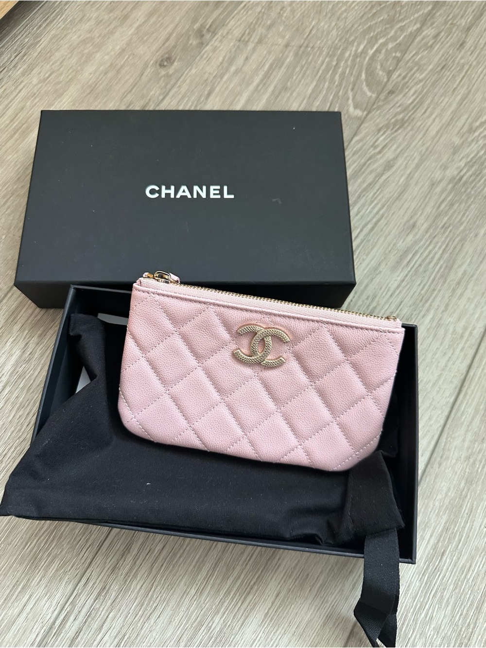 Chanel Pink Caviar Mini O-Case Pouch Zipper Wallet